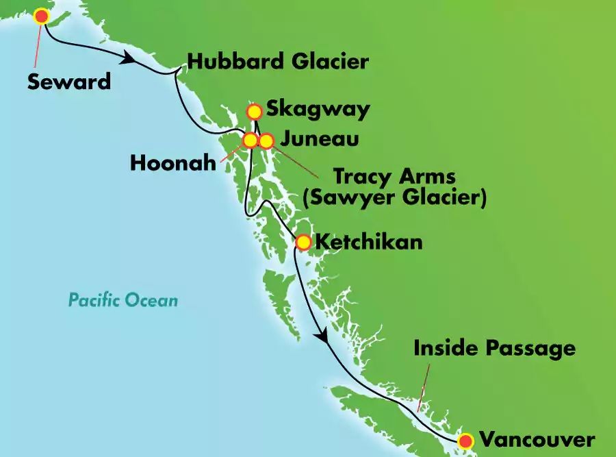 Map - 11-Day Anchorage Denali Express - Southbound Cruisetour